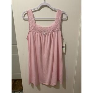 Jones New York Pink Nightgown Chemise Size Large Lace Trim Midi Knit